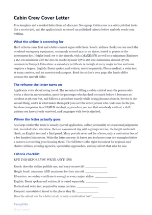 First page of the Cabin Crew Cover Letter .docx, showing where the letter actually goes