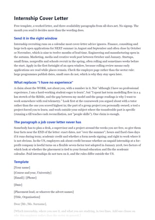 First page of the Internship Cover Letter .docx, showing template and worked example