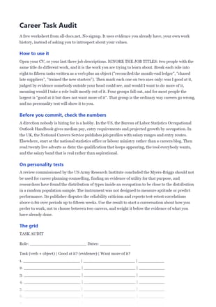 First page of the Determine Your Ideal Career Using Evidence You Already Have .docx, showing how to use it