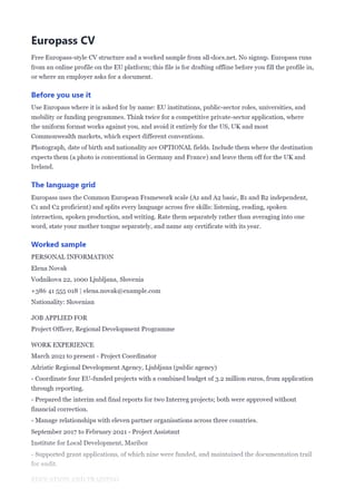 First page of the Europass CV Sample .docx, showing before you use it