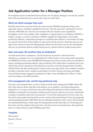 First page of the Job Application Letter for a Manager Position .docx, showing span and scope
